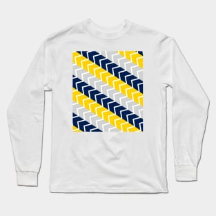 Blue Yellow And Grey Stripe And Zig Zag Abstract Pattern Design Long Sleeve T-Shirt